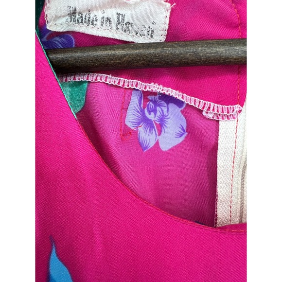 Vintage Made in Hawaii Maxi Dress Fuscia Pink Floral Tropical Beachy Hawaiin - Picture 3 of 6